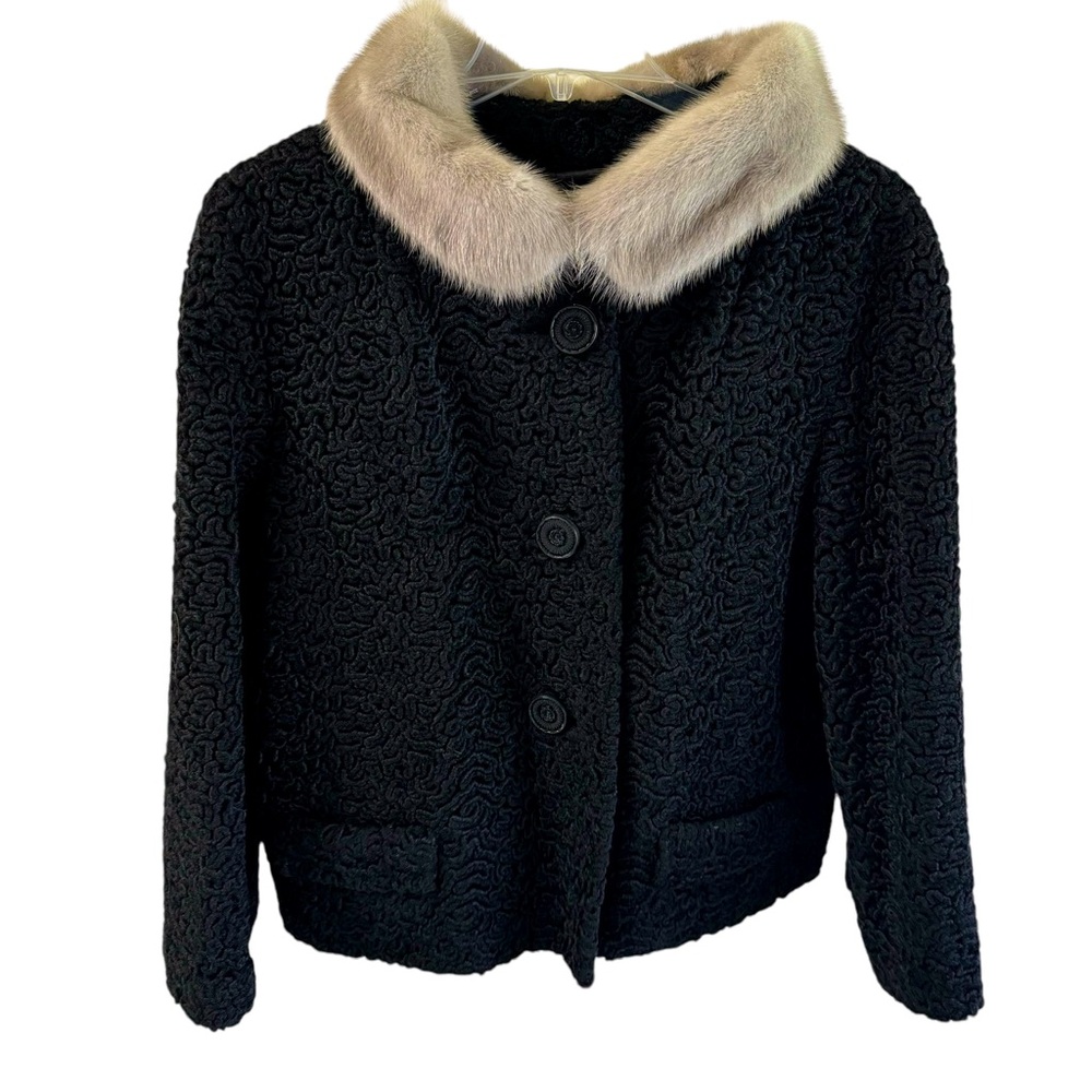 Vintage Astrakin Lepshire Black Curly Persian Lamb Wool Short Coat Mink …